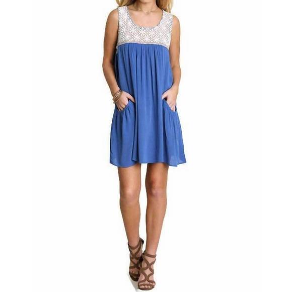 NEW UMGEE sleeveless dress with lace detail in blue - Picture 1 of 3